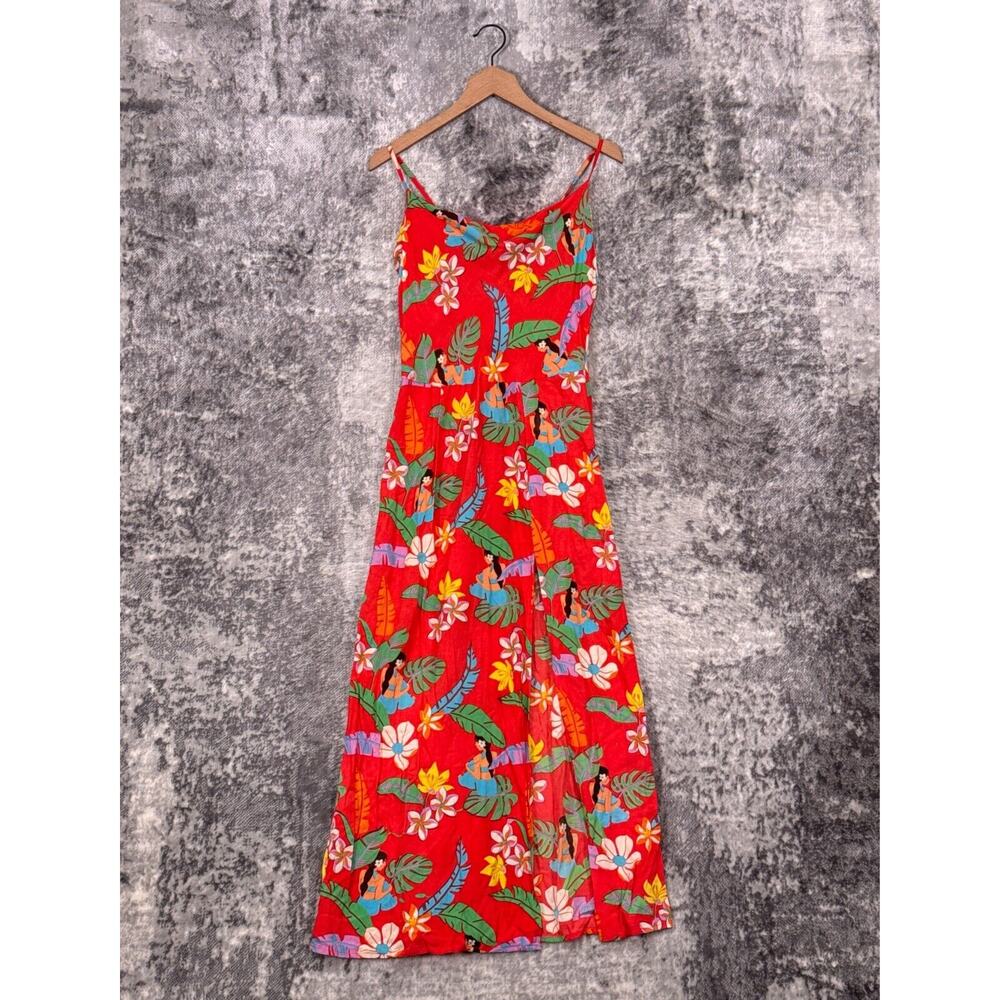 New XIX Palms Dress Large Womens Hawaiian Red Floral Maxi Sun